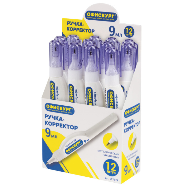 Ручка-корректор ОФИСБУРГ, 9 мл, металлический наконечник, 227574 - Корректирующие ручки