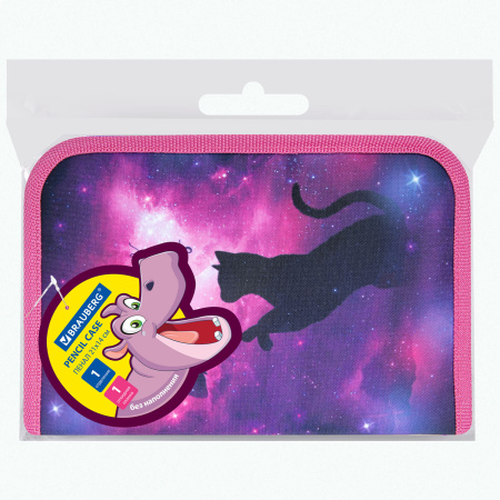 Пенал BRAUBERG, 1 отделение, 1 откидная планка, полиэстер, 21х14 см, "Space cat", 270712 - Пеналы каркасные