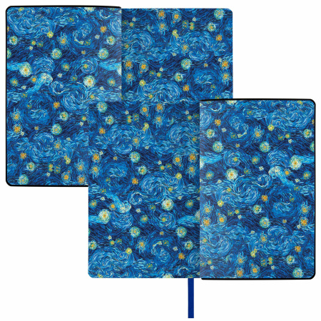 Ежедневник недатированный А5 (138х213 мм), BRAUBERG VISTA, под кожу, гибкий, 136 л., "Van Gogh", 111986 - Ежедневники с покрытием "под кожу и ткань"