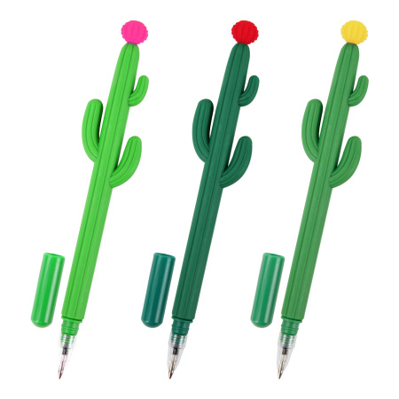 Ручка фигурная шариковая ЮНЛАНДИЯ "Кактус", мягкий силиконовый корпус, ассорти, СИНЯЯ, пишущий узел 0,7 мм, 143774 - Ручки фигурные