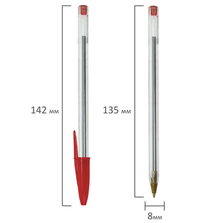 Ручка шариковая STAFF "Basic Budget BP-04", КРАСНАЯ, линия письма 0,5 мм, с штрихкодом, 143870 - Ручки шариковые неавтоматические