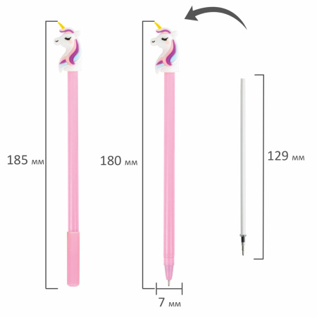 Ручка с топпером шариковая ЮНЛАНДИЯ "Единорожка", корпус ассорти, СИНЯЯ, пишущий узел 0,7 мм, 143806 - Ручки фигурные