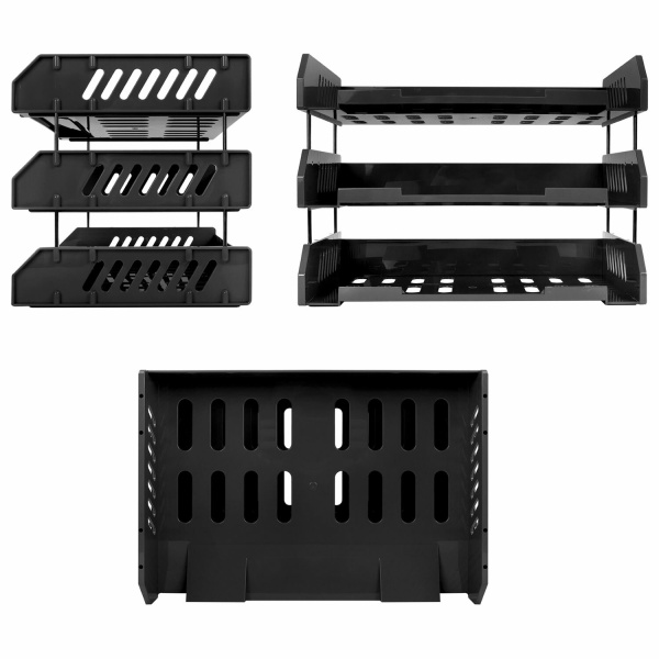 Лотки горизонтальные для бумаг, КОМПЛЕКТ 3 шт., 335х232х246 мм, черный, BRAUBERG FILE, 238107, ЛТ561 - Лотки горизонтальные (поддоны)