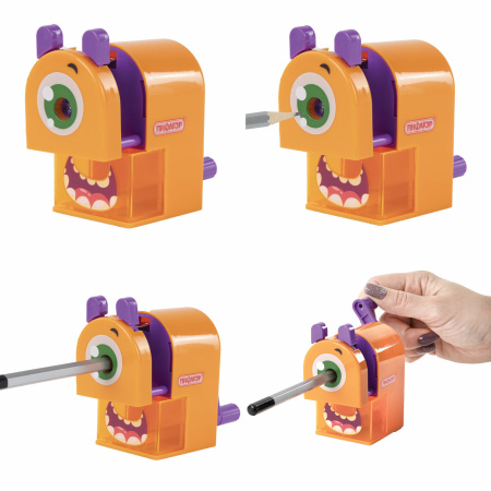 Точилка механическая ПИФАГОР "Монстрик", корпус оранжевый, для чернографитных и цветных карандашей, 228477 - Точилки механические