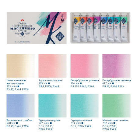 Набор масляных художественных красок "Мастер-Класс" "Пастельные цвета" 8 цветов в тубах по 18мл - Масляные краски художественные в наборах