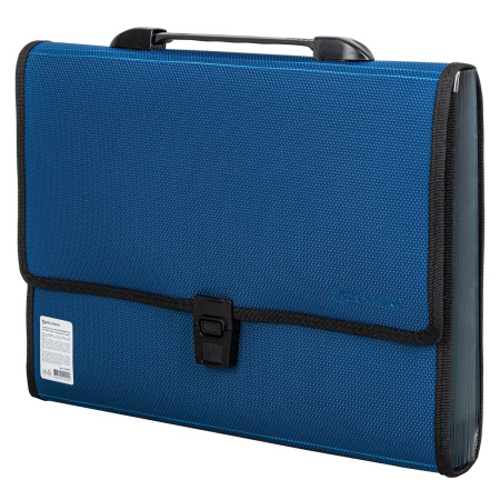 Папка-портфель пластиковая BRAUBERG "ДИПЛОМАТ" А4 (330х245х35 мм) 13 отделений, фактура "бисер", синяя, 226026 - Портфели пластиковые