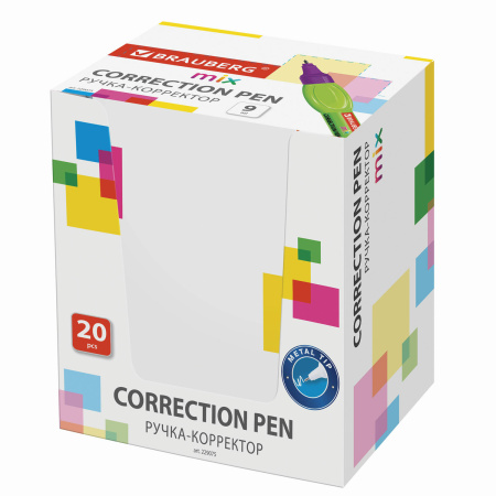 Ручка-корректор BRAUBERG MIX, 9 мл, металлический наконечник, ассорти, 229075 - Корректирующие ручки