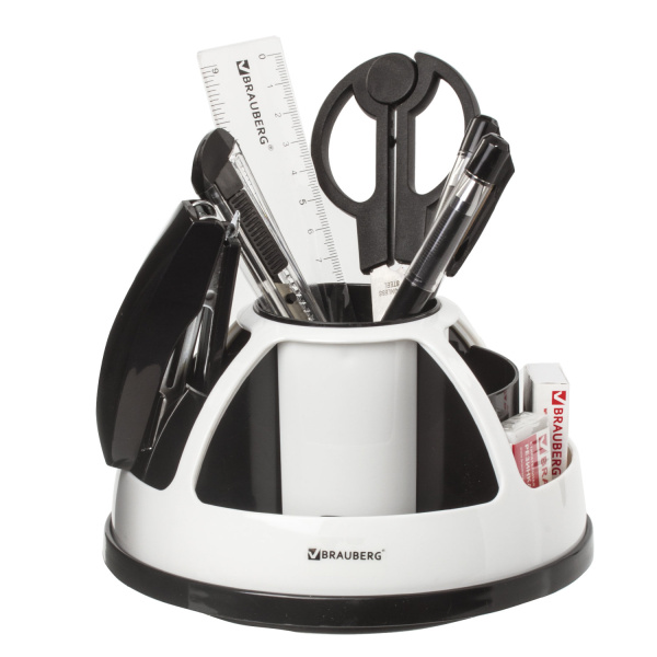 Канцелярский набор BRAUBERG "Микс", 10 предметов, вращающаяся конструкция, черно-белый, блистер, 236954 - Наборы офисные пластиковые с наполнением