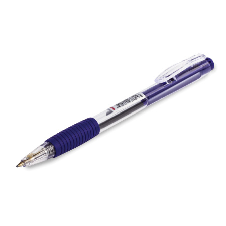 Ручка шариковая автоматическая с грипом ОФИСМАГ, СИНЯЯ, корпус прозрачный, узел 0,7 мм, линия письма 0,35 мм, 141294 - Ручки шариковые автоматические