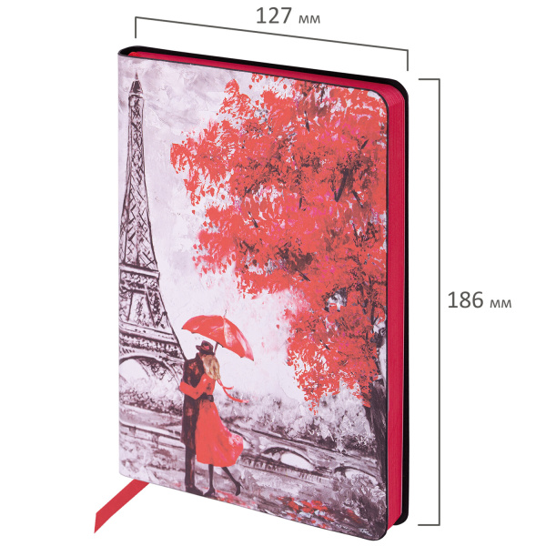 Ежедневник недатированный B6 (127х186 мм), BRAUBERG VISTA, под кожу, гибкий, 136 л., "Paris", 112106 - Ежедневники с покрытием "под кожу и ткань"