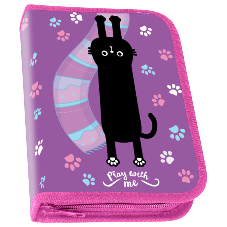 Пенал ПИФАГОР, 1 отделение, полиэстер, 19х13 см, "Black cat", 271010 - Пеналы каркасные