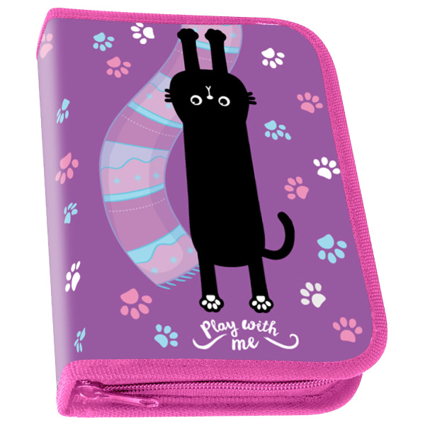 Пенал ПИФАГОР, 1 отделение, полиэстер, 19х13 см, "Black cat", 271010 - Пеналы каркасные