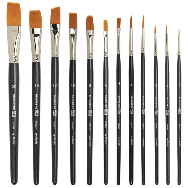 Кисти художественные набор 12 шт. в черном пенале, синтетика, BRAUBERG ART CLASSIC, № 0-20, 200967 - Кисти художественные в наборах