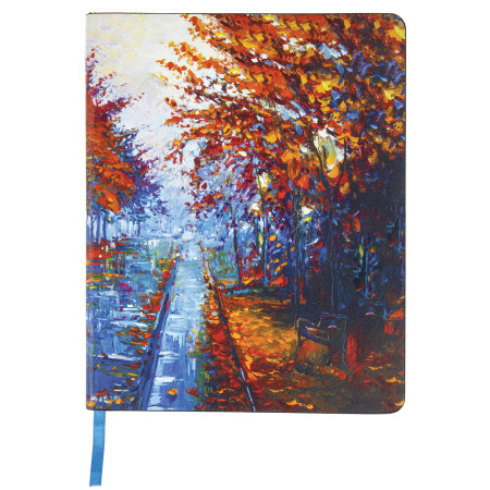 Тетрадь А5 (168х208 мм), 80 л., сшивка, клетка, под кожу, BRAUBERG VISTA, "Autumn", 403927 - Тетради более 60 листов