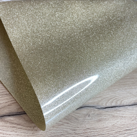 Термотрансферная пленка с глиттером, цвет Светлое золото, размер 25*25 см (Ю.Корея) - Термотрансферная пленка