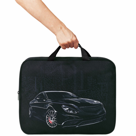 Папка на молнии с ручками BRAUBERG А4, 1 отделение, полиэстер, 80 мм, "City car", 271486 - Папки-сумки с ручками