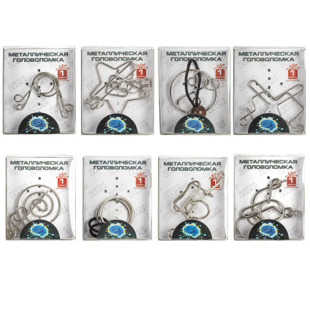 Головоломка металлическая большая ЗОЛОТАЯ СКАЗКА, 24 вида, в дисплее, разные уровни сложности, 664924 - Игрушки развивающие