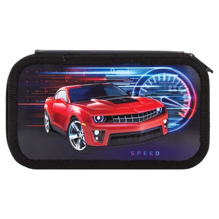 Пенал ЮНЛАНДИЯ, 2 отделения, ламинированный картон, конгрев, 19х11 см, "Red Car", 270176 - Пеналы каркасные