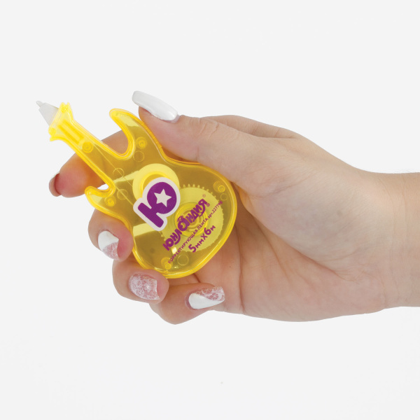 Корректирующая лента ЮНЛАНДИЯ "Гитара" 5 мм х 6 м, корпус желтый, блистер, 227798 - Корректирующие ленты