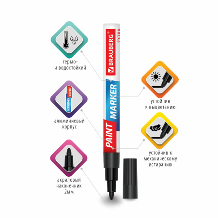 Маркер-краска лаковый EXTRA (paint marker) 2 мм, НАБОР 2 цвета, БЕЛЫЙ/ЧЕРНЫЙ, УСИЛЕННАЯ НИТРО-ОСНОВА, BRAUBERG, 151993 - Маркеры-краски лаковые
