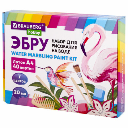 ЭБРУ набор для рисования на воде 7 цветов по 20 мл (40 картин), лоток А4, BRAUBERG HOBBY, 665354 - Наборы для рукоделия