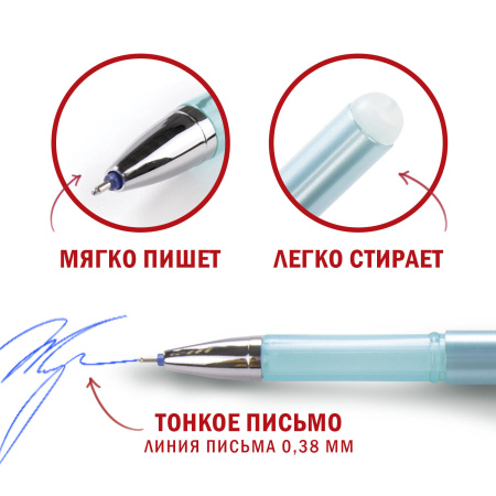 Ручки стираемые гелевые STAFF "College" EGP, НАБОР 2 штуки, СИНИЕ, + 4 сменных стержня, игольчатый узел 0,5 мм, линия письма 0,38 мм, 143668 - Ручки со стираемыми чернилами