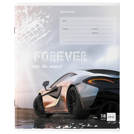 Тетрадь 18 л. BRAUBERG клетка, обложка картон, "SPORTS CAR", 106479 - Тетради 12-24 листов