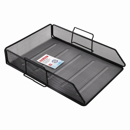 Лоток горизонтальный металлический для бумаг BRAUBERG "Germanium", А4 (260х337х77 мм), черный, 231954 - Лотки горизонтальные (поддоны)