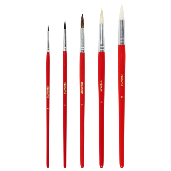 Кисти ПИФАГОР, набор 5 шт. (БЕЛКА: круглая № 3; КОЗА: круглые № 6, 8; ПОНИ: круглые № 2, 5), пакет с европодвесом, 200231 - Кисти для рисования