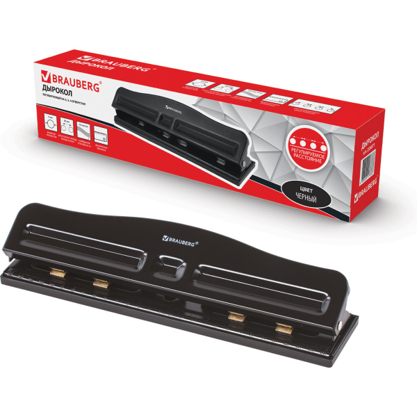 Дырокол металлический на 2-4 отверстия BRAUBERG "HL-4", до 10 листов, черный, 226871 - Дыроколы на 4 отверстия