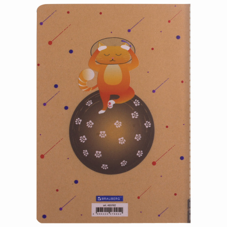 Тетрадь 40 л. в клетку обложка КРАФТ, бежевая бумага 70 г/м2, сшивка, А5 (147х210 мм), SPACE CAT, BRAUBERG, 403762 - Тетради 40-48 листов