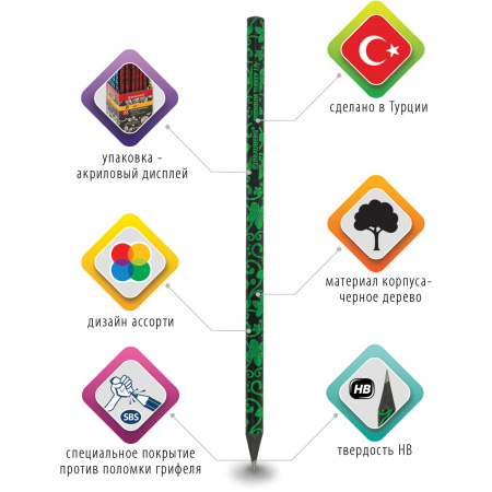Карандаш чернографитный BRAUBERG "PREMIUM TURKEY", 1 шт., "Lily", НВ, ассорти, дисплей,181564 - Карандаши чернографитные