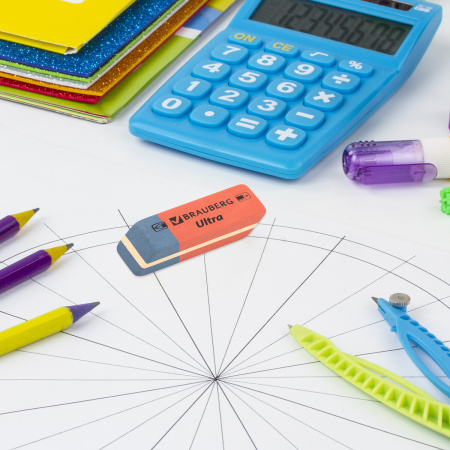 Ластики BRAUBERG "Ultra" 6 шт., размер ластика 41х14х8 мм, красно-синие, натуральный каучук, 229599. - Ластики классические