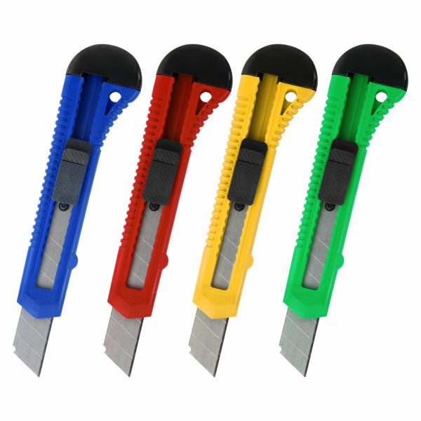 Нож канцелярский 18 мм STAFF EVERYDAY, фиксатор, матовый корпус ассорти, упаковка с подвесом, 238179 - Ножи канцелярские универсальные