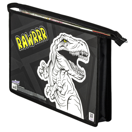 Папка для тетрадей ЮНЛАНДИЯ А4, 1 отделение, картон/пластик, конгрев, на молнии, "RAWR", 271445 - Папки для тетрадей и уроков труда