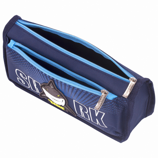 Пенал ЮНЛАНДИЯ, 2 отделения, полиэстер, "Shark", синий, 21х6х9 см, 270272 - Пеналы мягкие