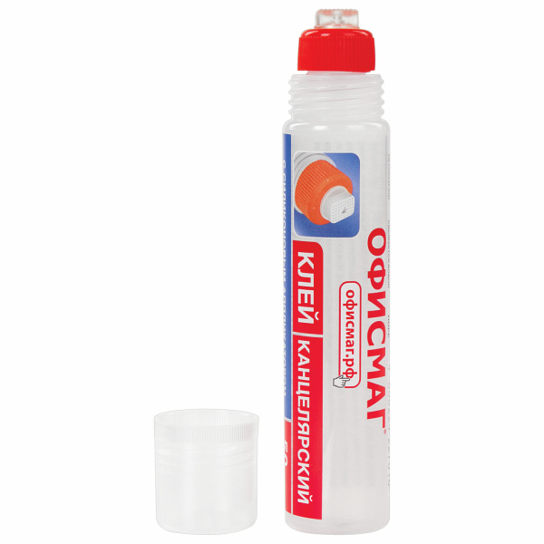 Клей канцелярский ОФИСМАГ 50 мл, с силиконовым аппликатором, 228410 - Клей канцелярский