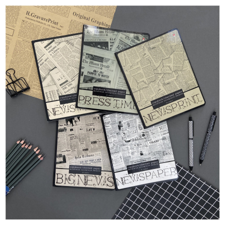 Тетрадь А5 48 л. АЛЬТ скоба, клетка, глянцевый лак, "Газета" (5 видов), 7-48-1146 - Тетради 40-48 листов