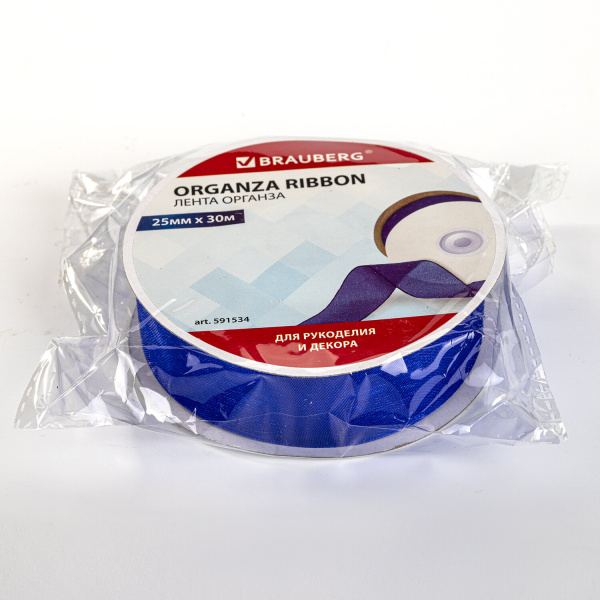Лента органза ширина 25 мм, длина 30 м, синяя, BRAUBERG, 591534 - Ленты для декора, рукоделия и упаковки подарков