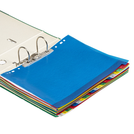 Разделитель пластиковый широкий BRAUBERG А4+, 20 листов, алфавитный А-Я, оглавление, цветной, 225627 - Разделители