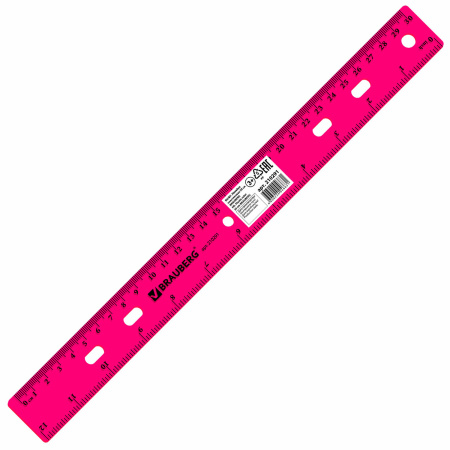 Линейка пластиковая 30 см, BRAUBERG "Crystal", тонированная, ассорти, 210291 - Линейки