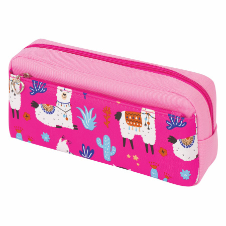 Пенал-косметичка ЮНЛАНДИЯ, 2 отделения, мягкий, "Ламы", розовый, 20х6х9 см, 228980 - Пеналы мягкие