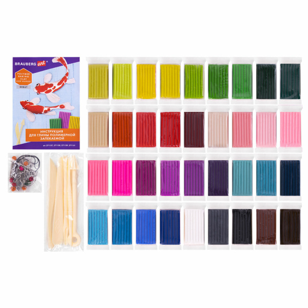 Глина полимерная запекаемая, НАБОР 36 цветов по 20 г, с аксессуарами, в гофрокоробе, BRAUBERG, 271159 - Глина полимерная