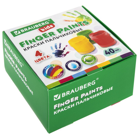 Краски пальчиковые для малышей от 1 года, 4 цвета по 40 мл, BRAUBERG KIDS, 192278 - Краски для детского творчества