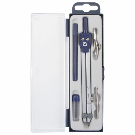 Готовальня BRAUBERG "Student Oxford", 5 предметов: циркуль 140 мм, 2 вставки, держатель, грифель, 210337 - Циркули и готовальни