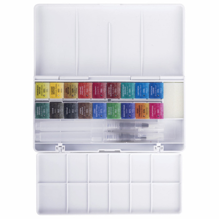 Акварель художественная кюветы НАБОР 18 цветов по 3,5 г, пластиковый кейс, BRAUBERG ART CLASSIC, 191769 - Акварель художественная в наборах