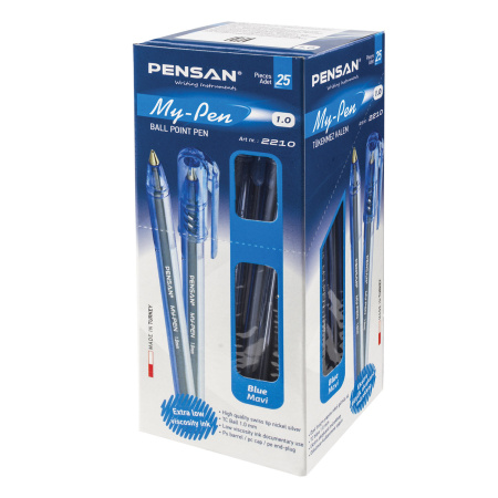 Ручка шариковая масляная PENSAN "My-Pen", СИНЯЯ, корпус тонированный синий, узел 1 мм, линия письма 0,5 мм, 2210 - Ручки шариковые неавтоматические