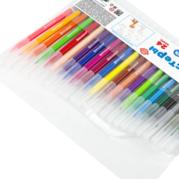 Фломастеры BRAUBERG "PREMIUM", 24 цвета, КЛАССИЧЕСКИЕ, вентилируемый колпачок, ПВХ-упаковка с европодвесом, 151936 - Фломастеры классические