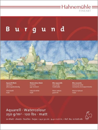 Hahnemuhle Блок для акварели, целлюлоза 100%, 250г, 24х32 см, 20л, "Burgund"
