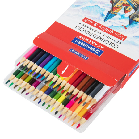 Карандаши цветные мягкие BRAUBERG АКАДЕМИЯ, 36 цветов, шестигранные, грифель 3 мм, 181867 - Карандаши цветные
